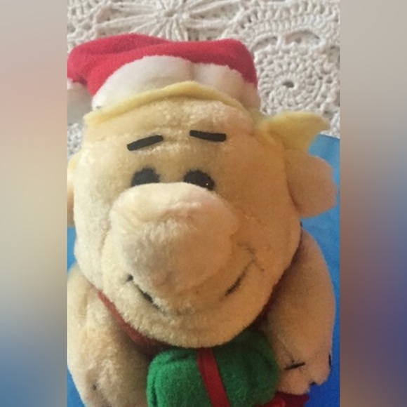Barney Rubble Small Stuffed Figure 1989 Nanco Hanna Barbera Wearing Santa Hat - Picture 1 of 3